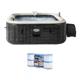 Intex - PureSpa Plus Greystone Hot Tub, 94x28", with S1 Filter Cartridge 6-Pack - Gray