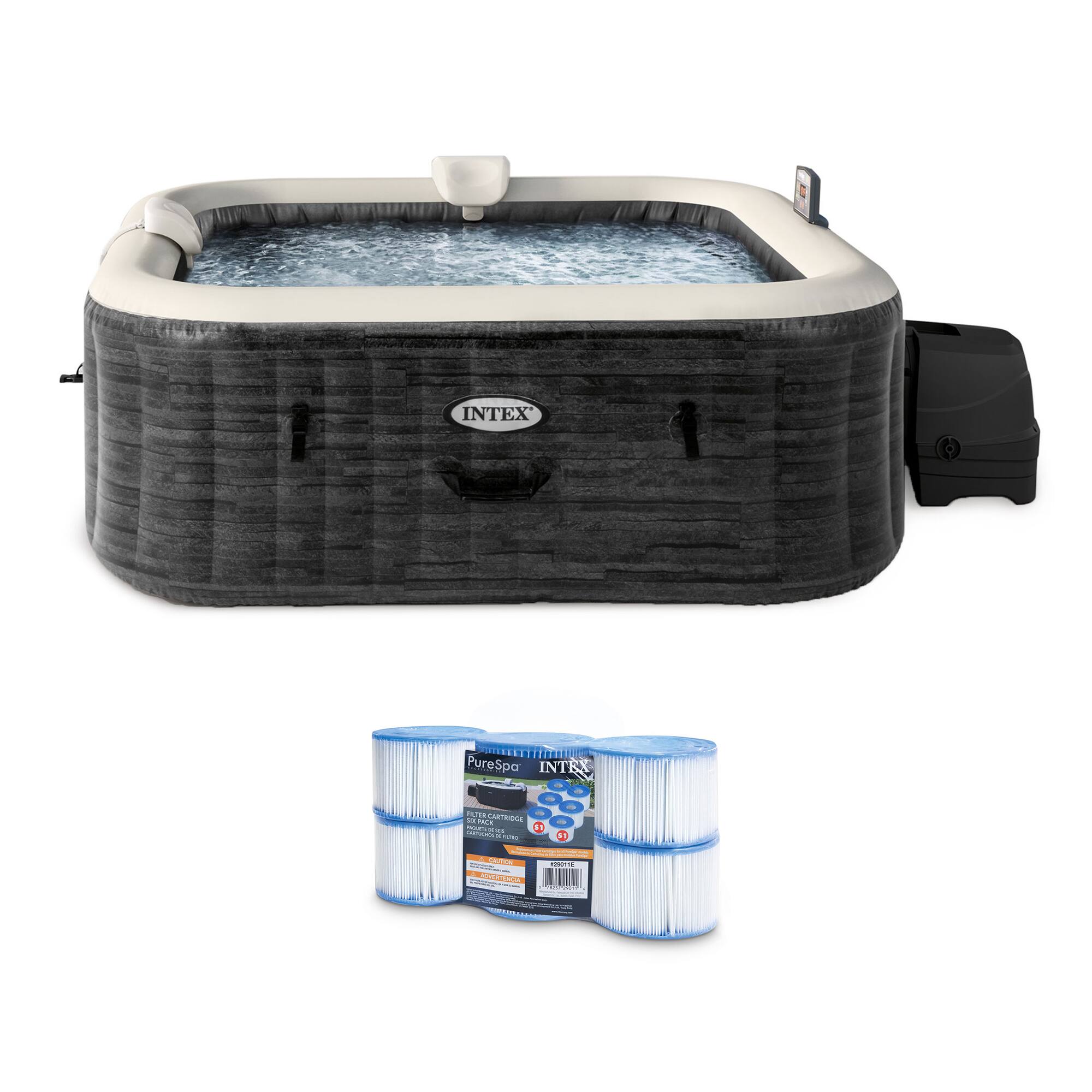 Intex - PureSpa Plus Greystone Hot Tub, 94x28", with S1 Filter Cartridge 6-Pack - Gray