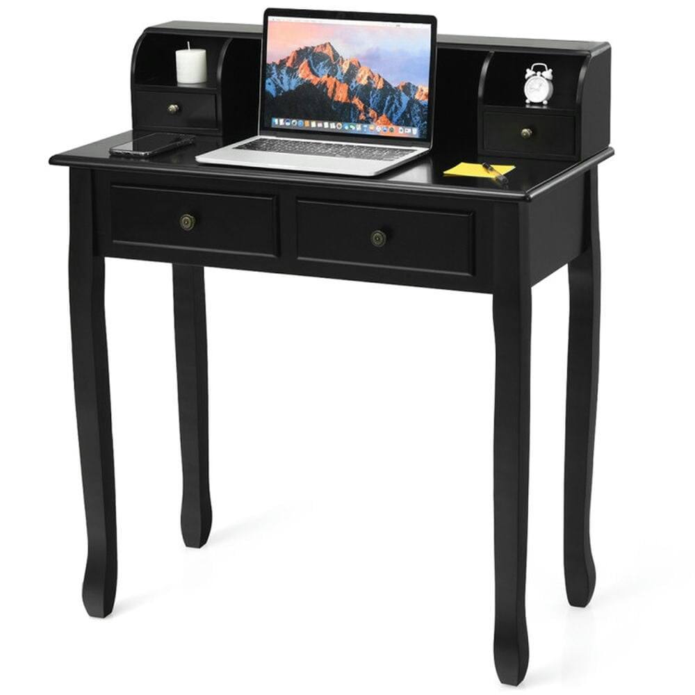 Alt View 5. Pefilos - Removable Floating Organizer 2-Tier Mission Home Computer Vanity Desk-Black, Office Desk, Desks, Working, Writing - Black.