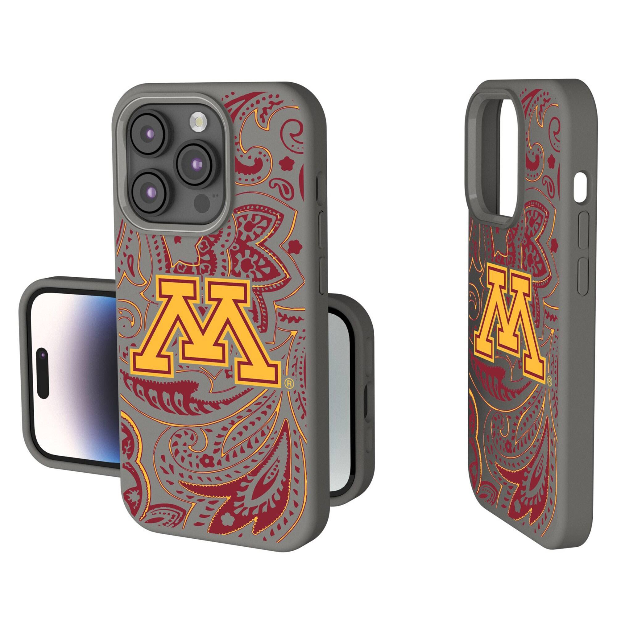 Front. Keyscaper - Minnesota Golden Gophers Paisley iPhone Soft Touch Case - 14 Pro - Gray.