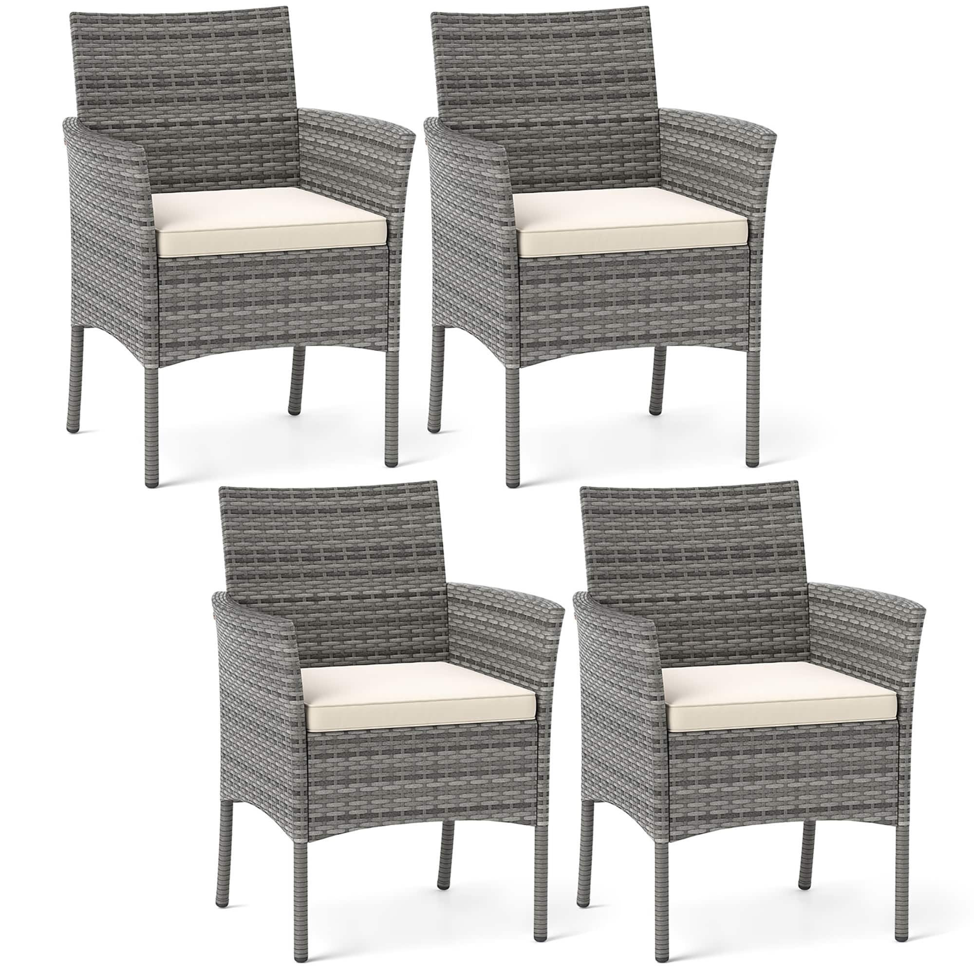 Front. Gymax - Gymax Outdoor PE Wicker Chairs Set of 2 Patio Dining Armchairs w/ Padded Cushions - White.