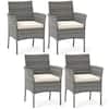 Front. Gymax - Gymax Outdoor PE Wicker Chairs Set of 2 Patio Dining Armchairs w/ Padded Cushions - White.