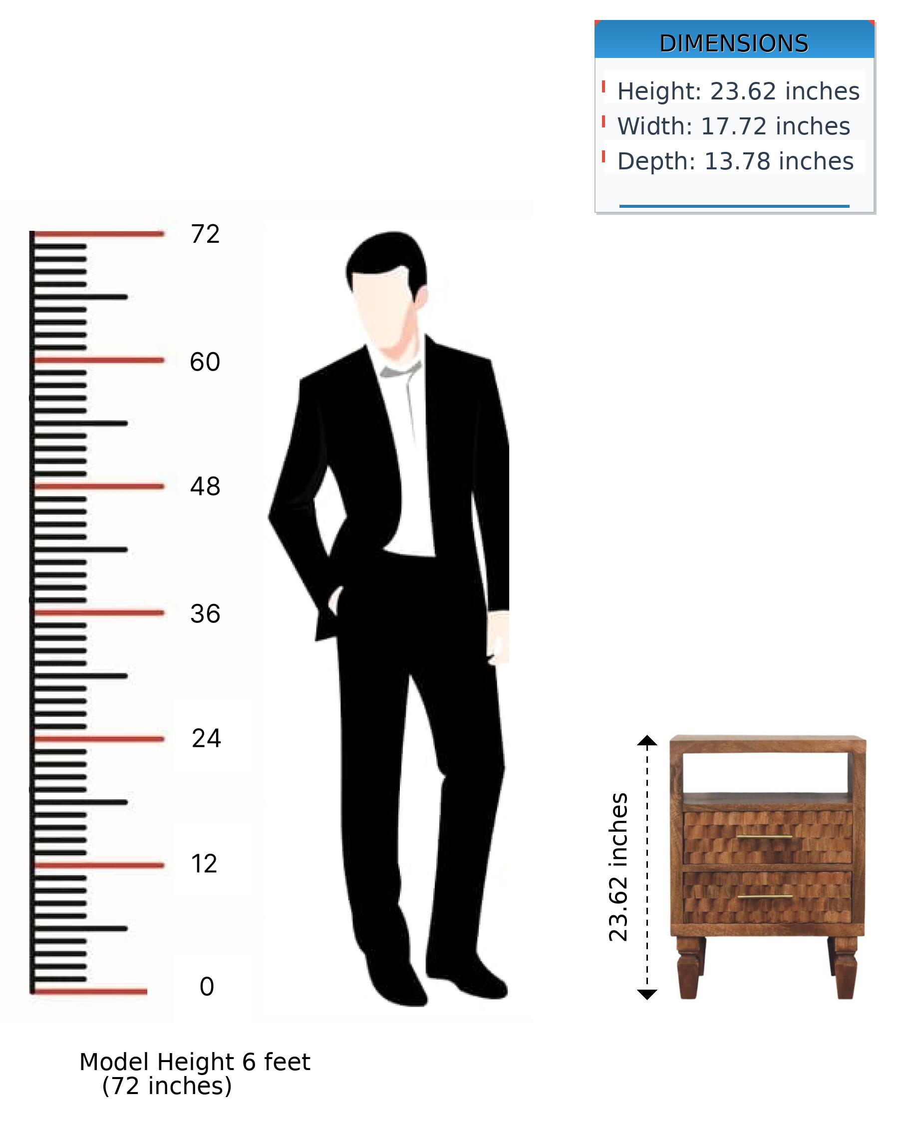 DIMENSIONS  
Height: 23.62 inches  
Width: 17.72 inches  
Depth: 13.78 inches  

Model Height 6 feet (72 inches)