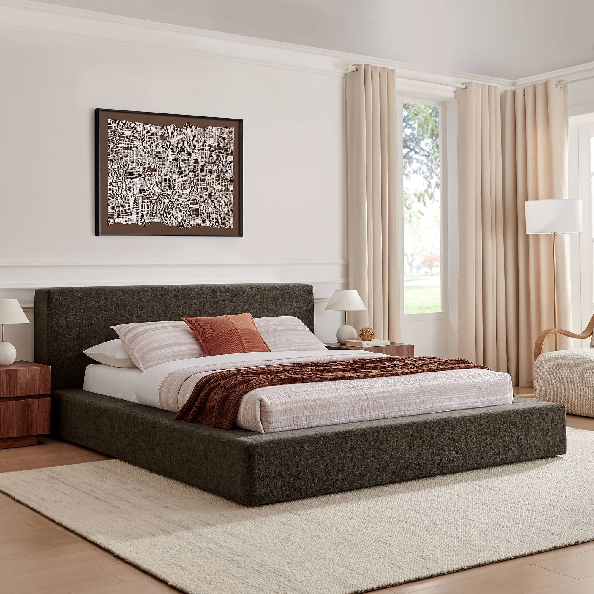 Alt View 7. Modway - Luma Chenille Upholstered King Platform Bed Frame by Modway - Java.