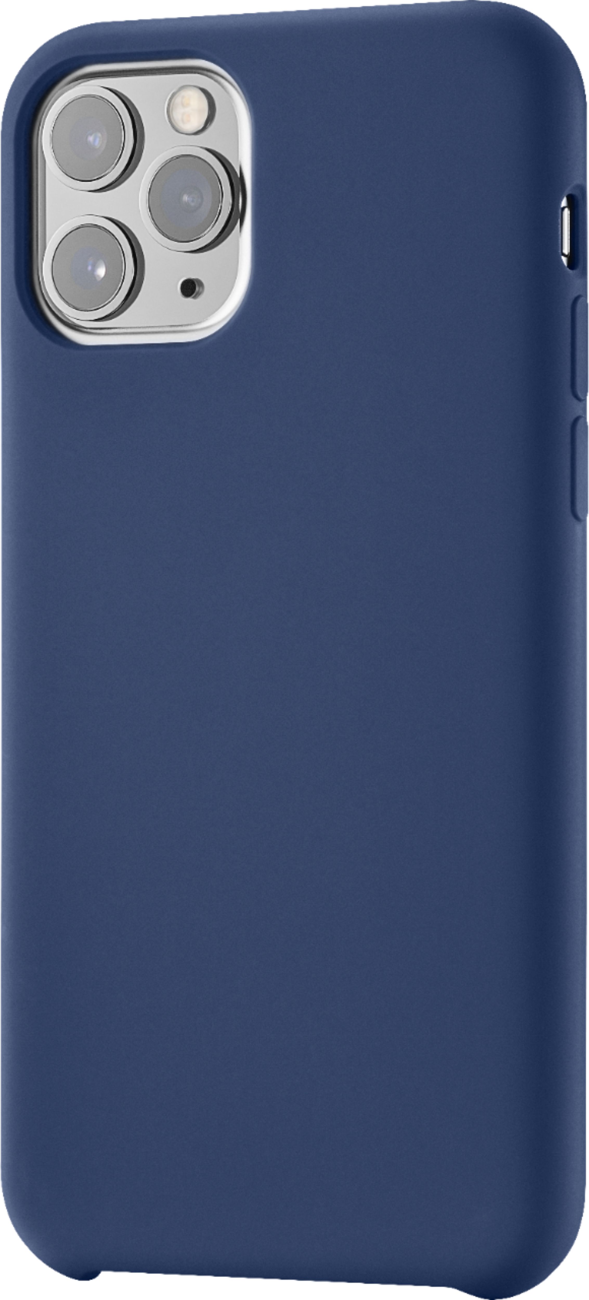 Left View: Insignia™ - Silicone Hard Shell Case for Apple® iPhone® 11 Pro - Midnight Navy Blue