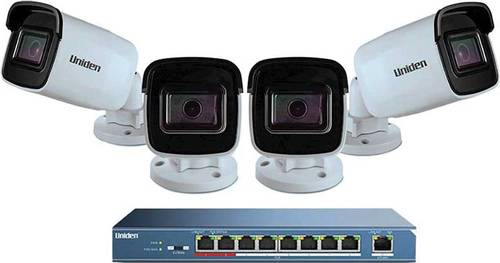  Uniden - Security Cloud System Outdoor 1080p Wired Network Surveillance Cameras (4-Pack) - Black/White
