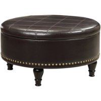 OSP Home Furnishings - Augusta Mid-Century Bonded Leather Ottoman With Inner Storage - Espresso - Front_Zoom
