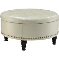 OSP Home Furnishings - Augusta Mid-Century Bonded Leather Ottoman With Inner Storage - Cream - Front_Zoom