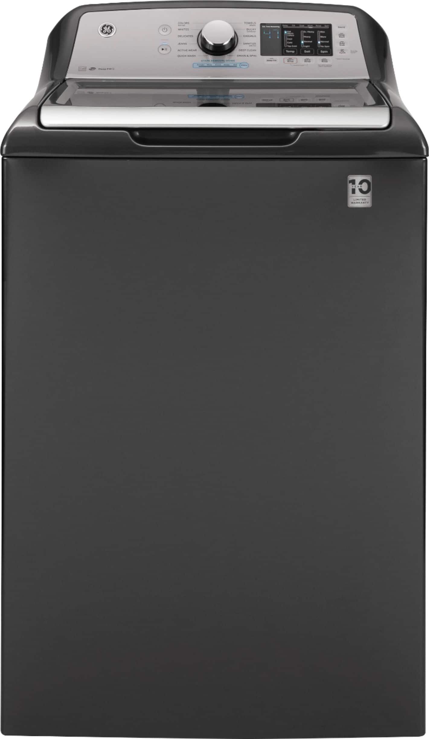 GE - 4.6 Cu. Ft. High-Efficiency Top Load Washer with FlexDispense - Diamond Gray - Front_Zoom