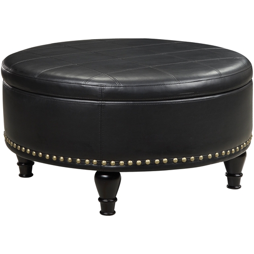 INSPIRED by Bassett - Augusta Mid-Century Bonded Leather Ottoman With Inner Storage - Black