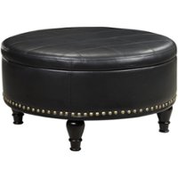OSP Home Furnishings - Augusta Mid-Century Bonded Leather Ottoman With Inner Storage - Black - Front_Zoom