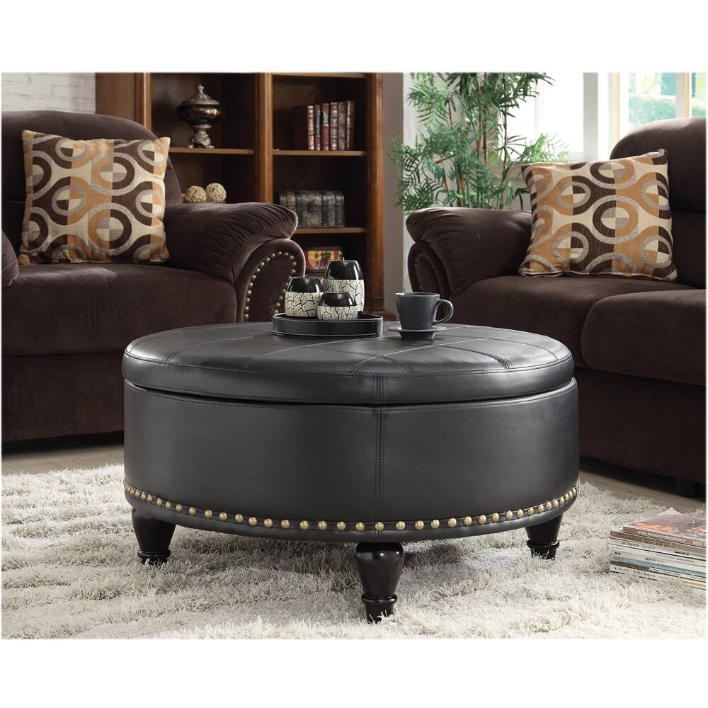 Alt View 12. OSP Home Furnishings - Augusta Mid-Century Bonded Leather Ottoman With Inner Storage - Black.
