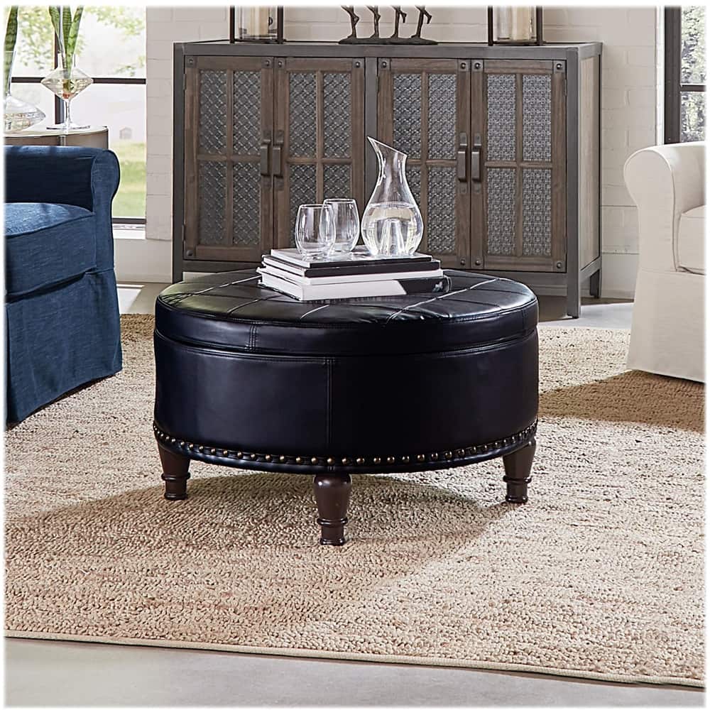 Left. OSP Home Furnishings - Augusta Mid-Century Bonded Leather Ottoman With Inner Storage - Black.