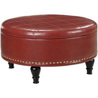 INSPIRED by Bassett - Augusta Mid-Century Bonded Leather Ottoman With Inner Storage - Red - Front_Zoom