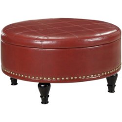 OSP Home Furnishings - Augusta Mid-Century Bonded Leather Ottoman With Inner Storage - Red - Front_Zoom