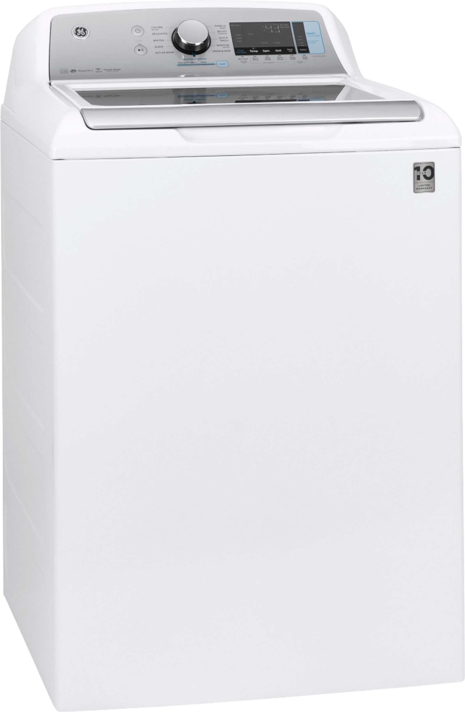 Angle View: GE - 5.2 Cu. Ft. High-Efficiency Top Load Washer - White on White/Silver Backsplash