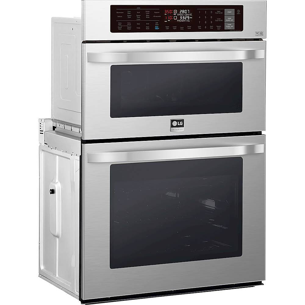 Angle View: LG - STUDIO 30" Combination Double Electric Convection Wall Oven with Built-In Microwave, Wifi, and Infrared Heating - Stainless steel