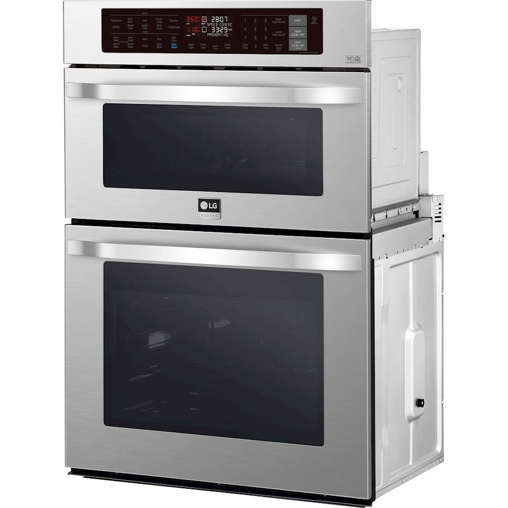 Left View: LG - STUDIO 30" Combination Double Electric Convection Wall Oven with Built-In Microwave, Wifi, and Infrared Heating - Stainless steel