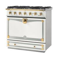 La Cornue - 3.8 Cu. Ft. Freestanding Dual Fuel Convection Range - Pure White with SS and Polished Brass accents - Front_Zoom