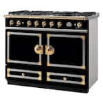 CornuFe - Freestanding Double Oven Dual Fuel Convection Range - Gloss Black With Stainless Steel Trim - Front_Standard