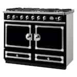 CornuFe - Freestanding Double Oven Dual Fuel Convection Range - Gloss Black With Stainless Steel Trim - Front_Standard