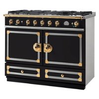 La Cornue - Freestanding Double Oven Dual Fuel Convection Range - Matte Black with SS & Polished Brass accents - Front_Zoom