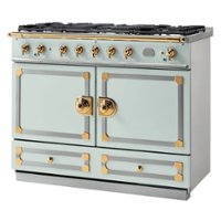 La Cornue - Freestanding Double Oven Dual Fuel Convection Range - Tapestry with SS & Polished Brass accents - Front_Zoom