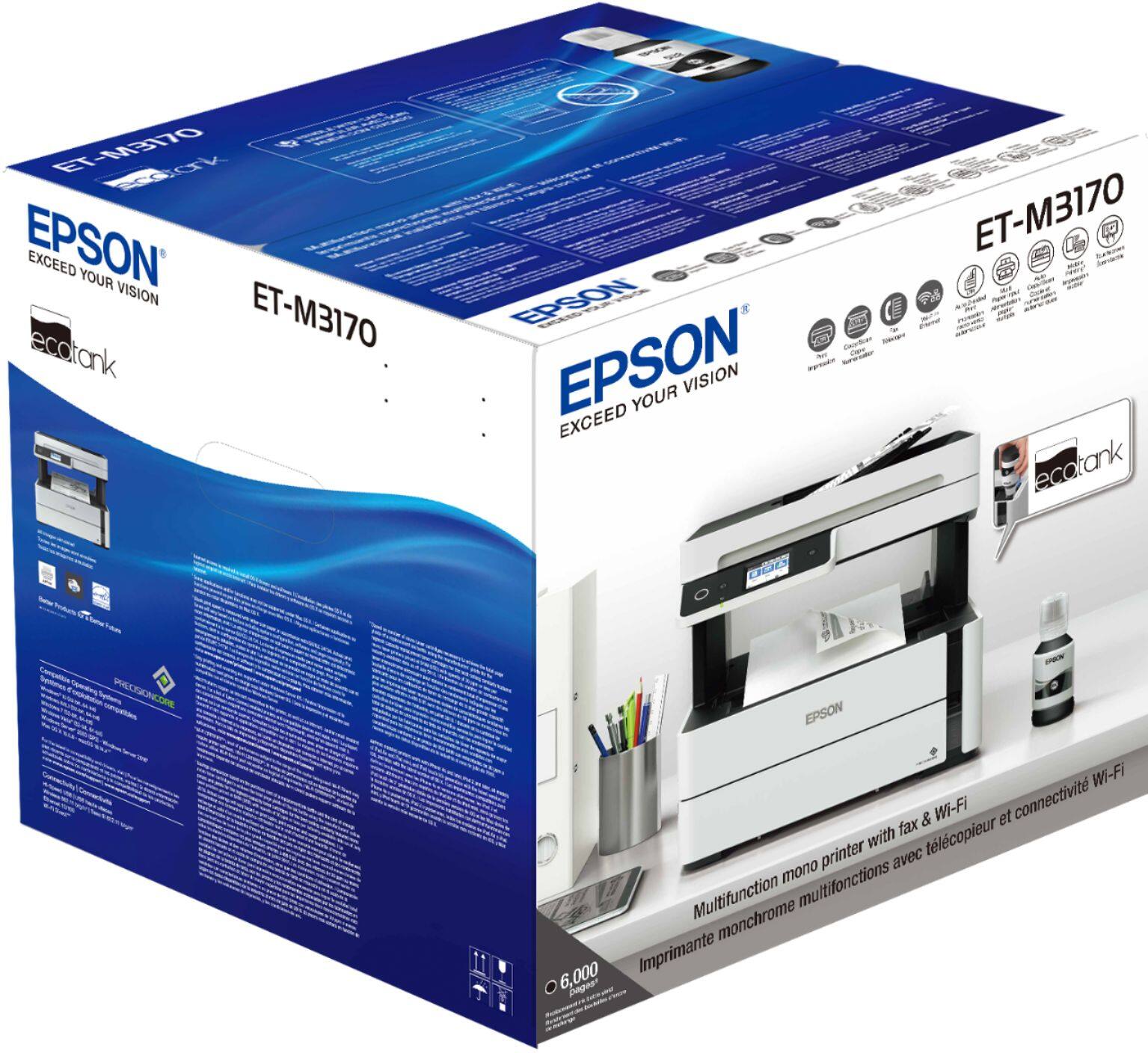 Alt View 15. Epson - EcoTank ET-M3170 Wireless Monochrome All-in-One Supertank Printer - White.
