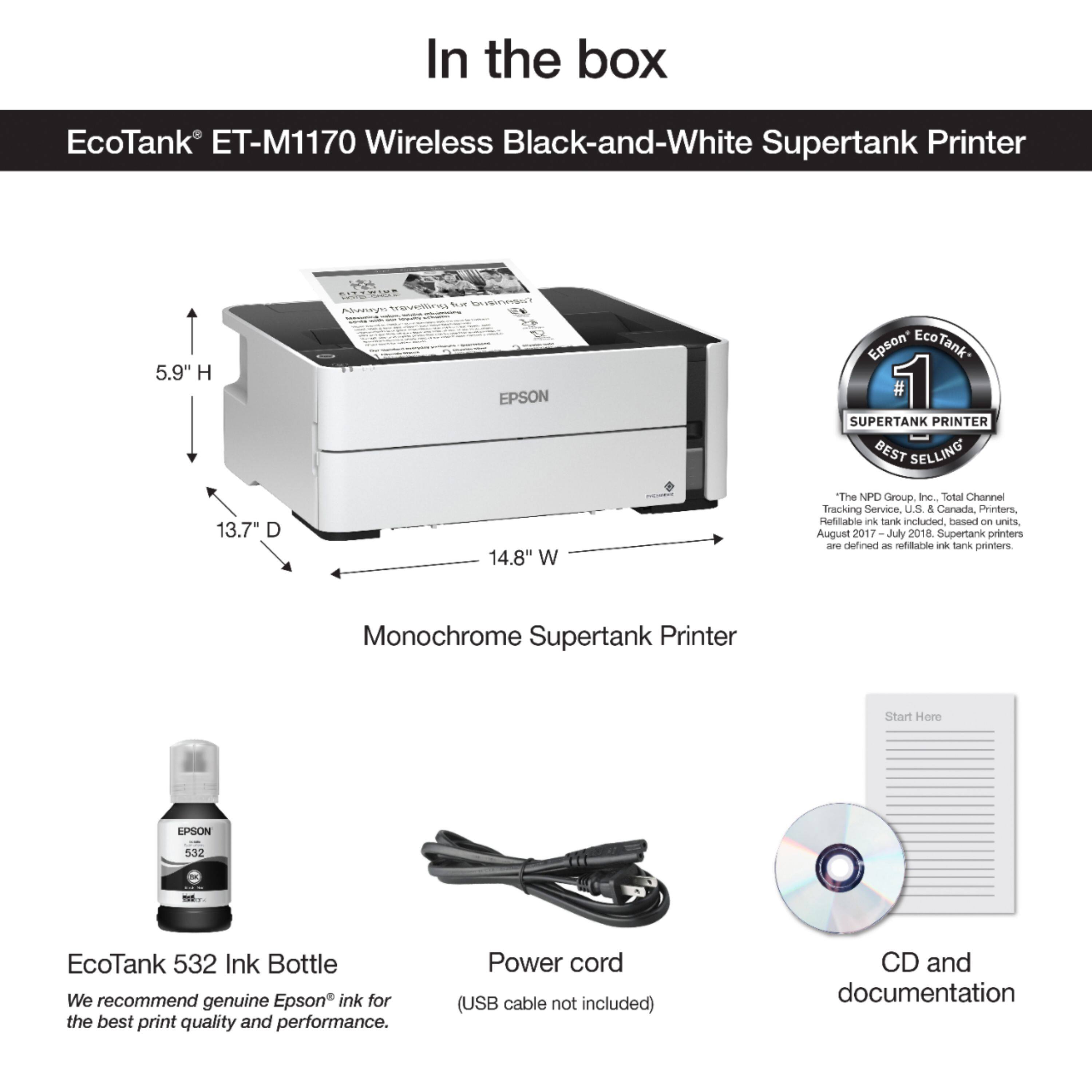 Alt View 17. Epson - EcoTank ET-M1170 Wireless Monochrome SuperTank Printer - White.