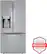 The image features a large, metallic refrigerator with a freezer on top. The refrigerator is silver in color and has a water dispenser on the door. The refrigerator is part of the LG ThinQ line, which is known for its reliability and high-quality performance. The refrigerator is also recognized as America's most reliable line of appliances, as it has been awarded the 2023 Consumer Best Buy award from the leading consumer organization.