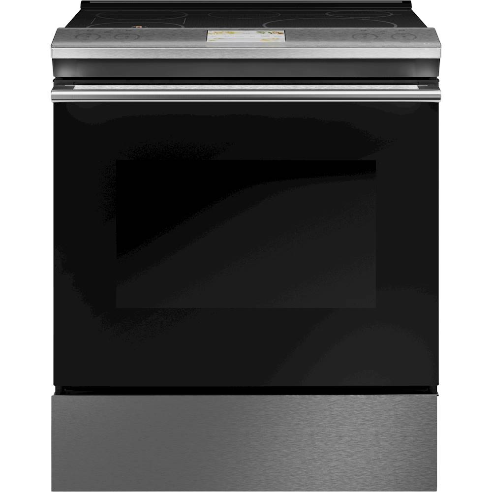Café – Modern Glass 5.3 Cu. Ft. Slide-In Electric Induction True Convection Range with Self-cleaning and Warming Drawer – Platinum Glass