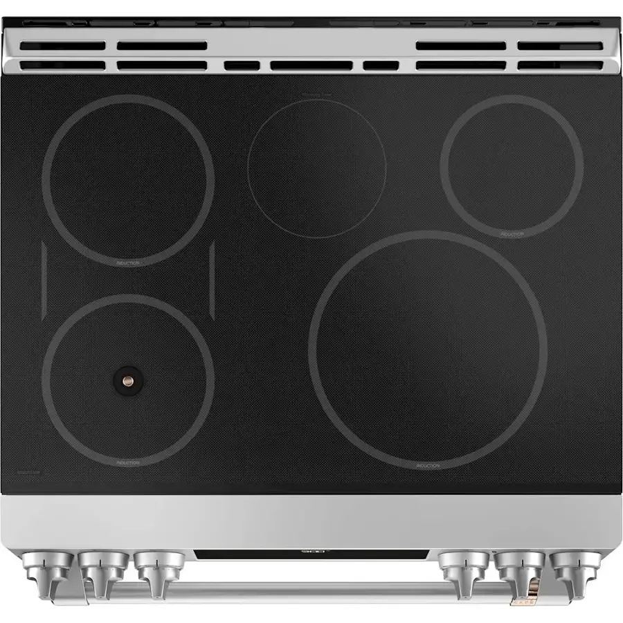 Alt View 11. Café - 5.7 Cu. Ft. Slide-In Electric Induction True Convection Range with Steam Cleaning and In-Oven Camera, Customizable - Stainless Steel.