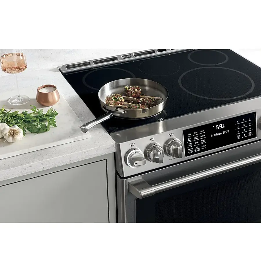 Alt View 27. Café - 5.7 Cu. Ft. Slide-In Electric Induction True Convection Range with Steam Cleaning and In-Oven Camera, Customizable - Stainless Steel.