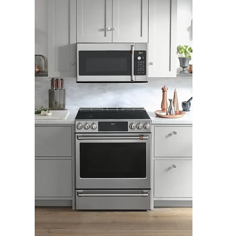 Alt View 21. Café - 5.7 Cu. Ft. Slide-In Electric Induction True Convection Range with Steam Cleaning and In-Oven Camera, Customizable - Stainless Steel.