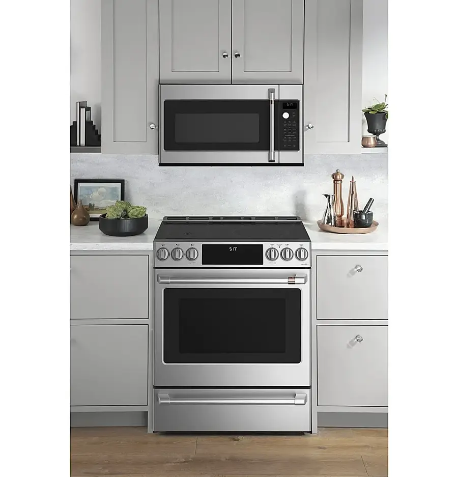 Alt View 22. Café - 5.7 Cu. Ft. Slide-In Electric Induction True Convection Range with Steam Cleaning and In-Oven Camera, Customizable - Stainless Steel.