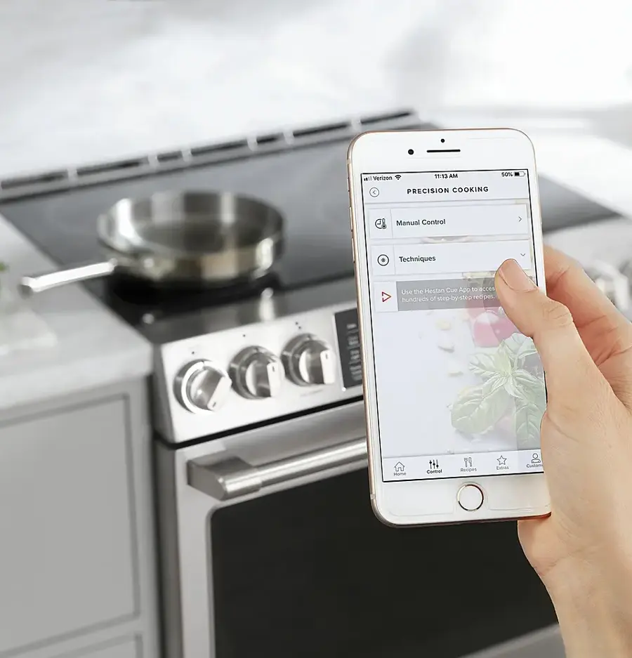 Alt View 26. Café - 5.7 Cu. Ft. Slide-In Electric Induction True Convection Range with Steam Cleaning and In-Oven Camera, Customizable - Stainless Steel.