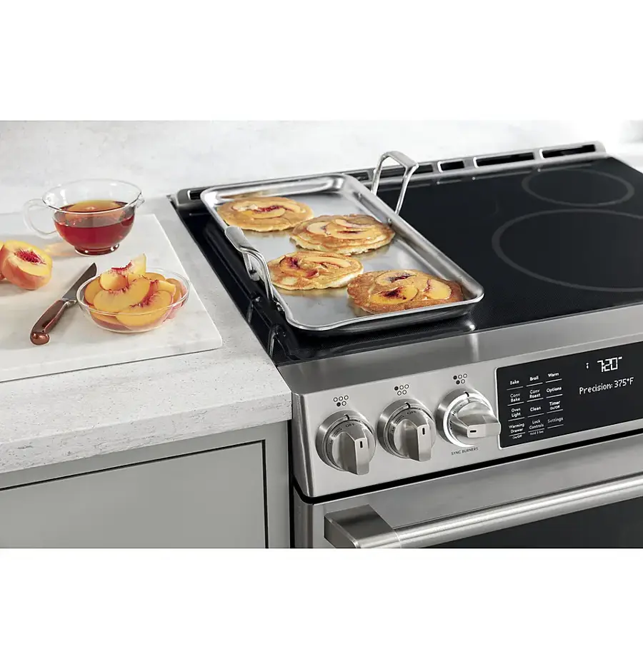 Alt View 29. Café - 5.7 Cu. Ft. Slide-In Electric Induction True Convection Range with Steam Cleaning and In-Oven Camera, Customizable - Stainless Steel.