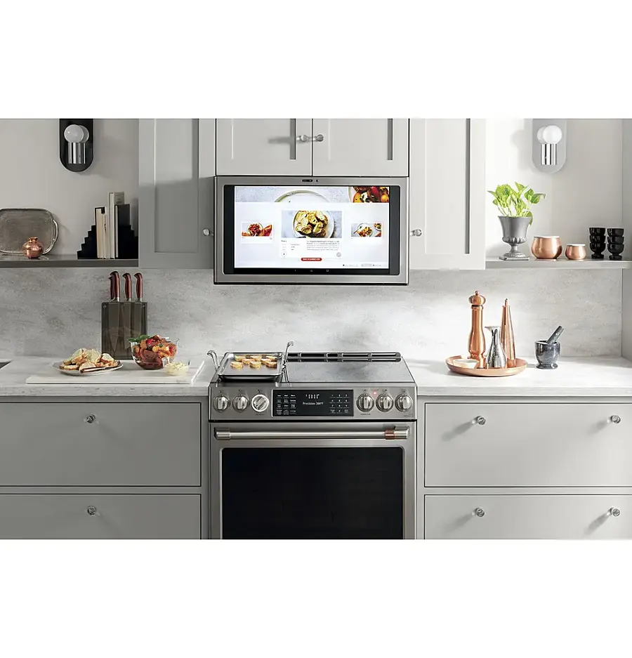 Alt View 30. Café - 5.7 Cu. Ft. Slide-In Electric Induction True Convection Range with Steam Cleaning and In-Oven Camera, Customizable - Stainless Steel.