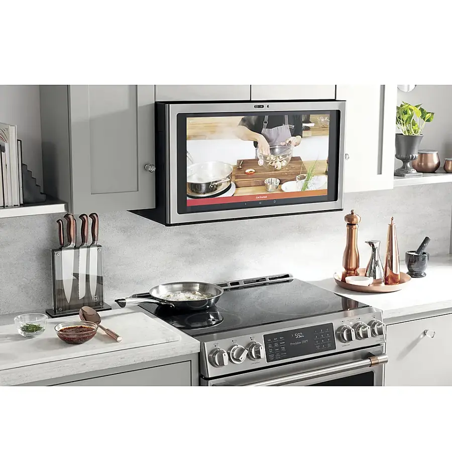 Alt View 32. Café - 5.7 Cu. Ft. Slide-In Electric Induction True Convection Range with Steam Cleaning and In-Oven Camera, Customizable - Stainless Steel.