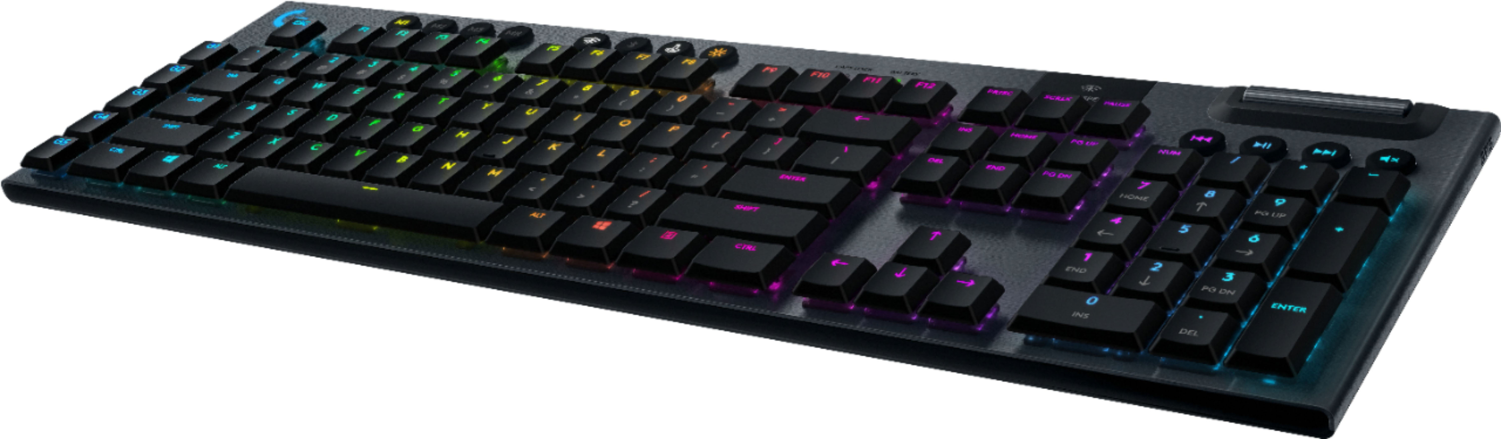 Left View: Logitech - G815 LIGHTSYNC Full-size Wired Mechanical GL Linear Switch Gaming Keyboard with RGB Backlighting - Carbon