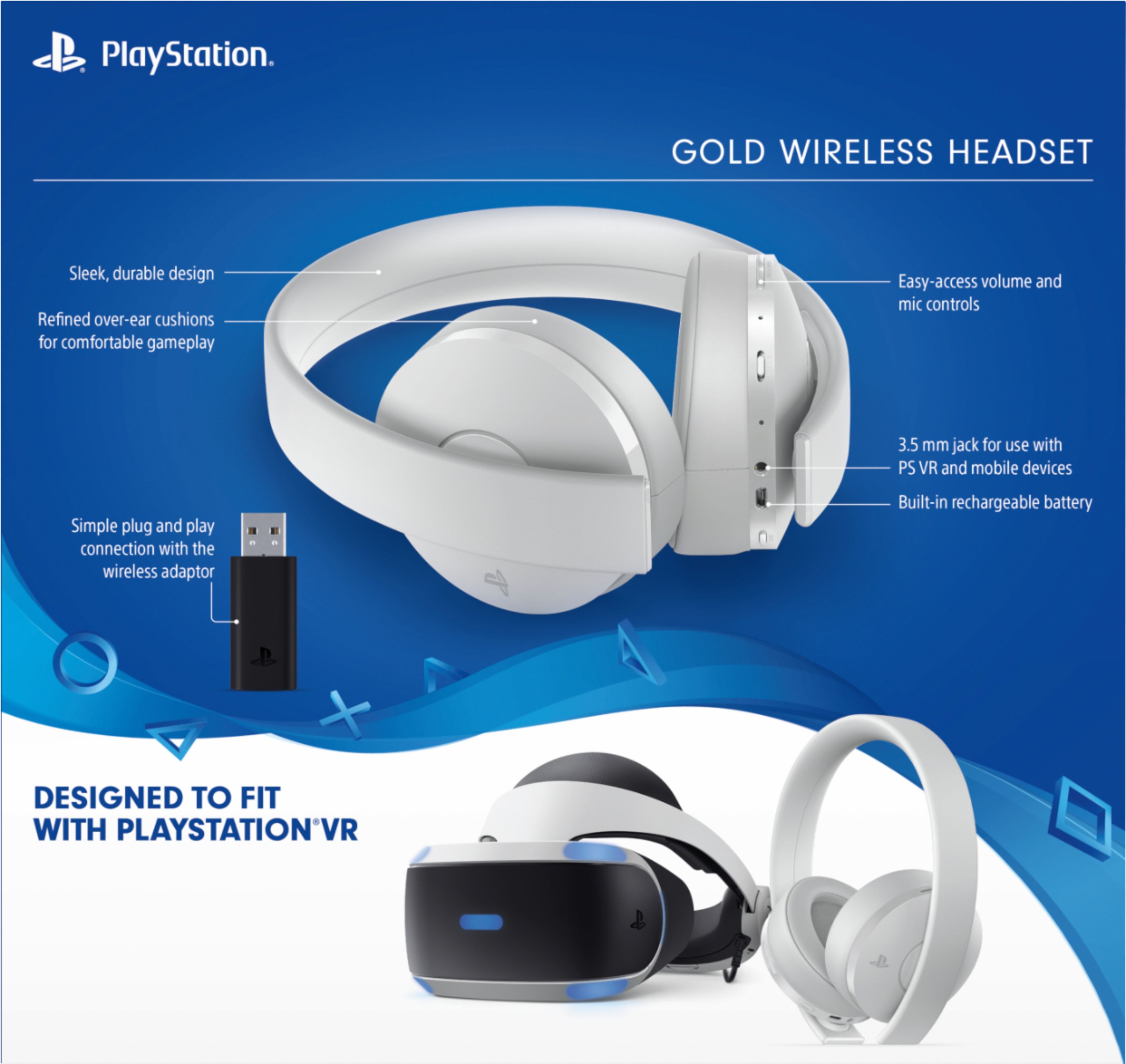 bestuurder rammelaar Beukende Best Buy: Sony Gold Wireless 7.1 Virtual Surround Sound Gaming Headset for PlayStation  4, PlayStation VR, Mobile Devices and Select PCs White 3004769