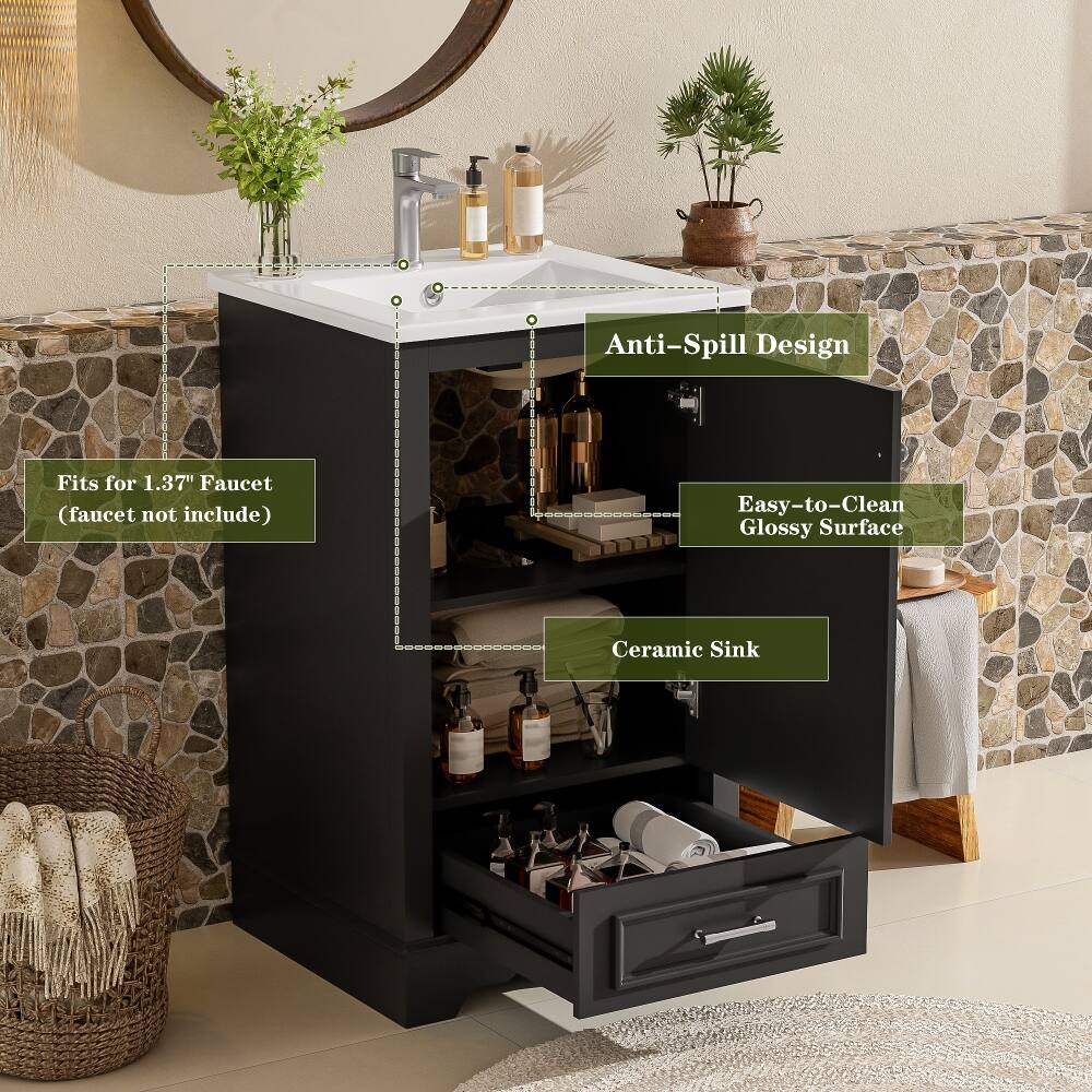 Anti-Spill Design  
Fits for 1.37" Faucet (faucet not included)  
Easy-to-Clean Glossy Surface  
Ceramic Sink