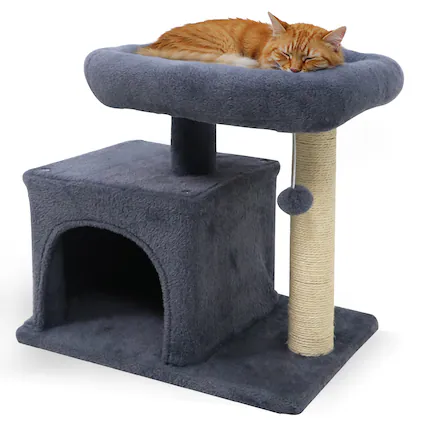 Front. Gymax - Gymax 19.5'' Small Cat Tree w/Large Padded Plush Perch Condo Sisal Scratching Posts Dark Grey.