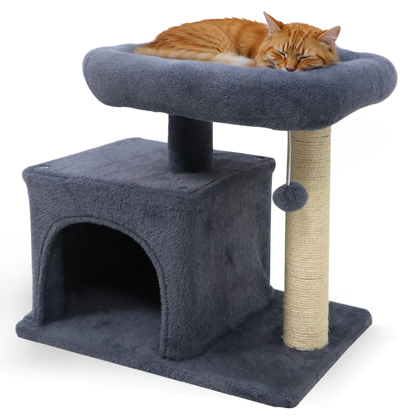 Front. Gymax - Gymax 19.5'' Small Cat Tree w/Large Padded Plush Perch Condo Sisal Scratching Posts Dark Grey.