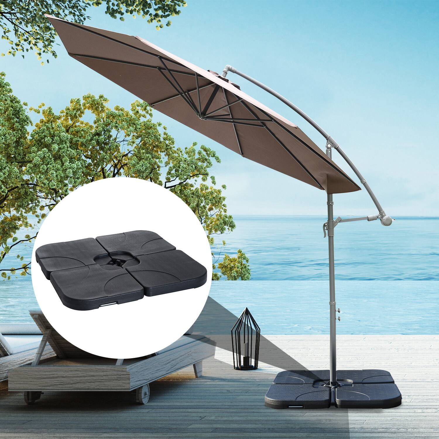 Alt View 4. Outsunny - 4 Pieces Cantilever Patio Umbrella Base Stand, Outdoor Offset Umbrella Weight Plates, 158 lb Capacity - Black.