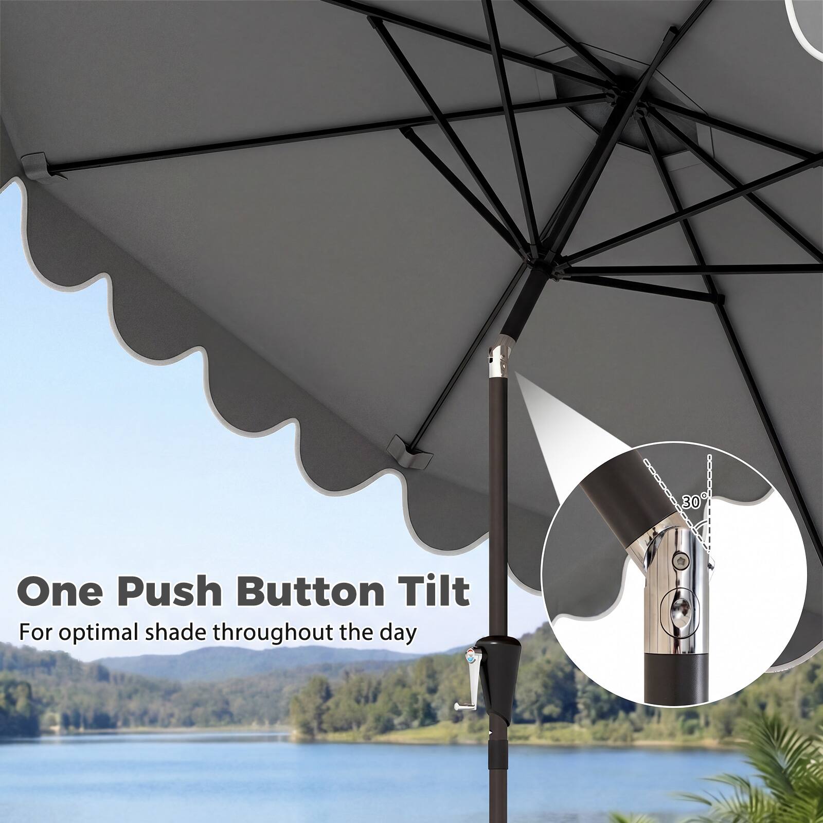 One Push Button Tilt  
For optimal shade throughout the day