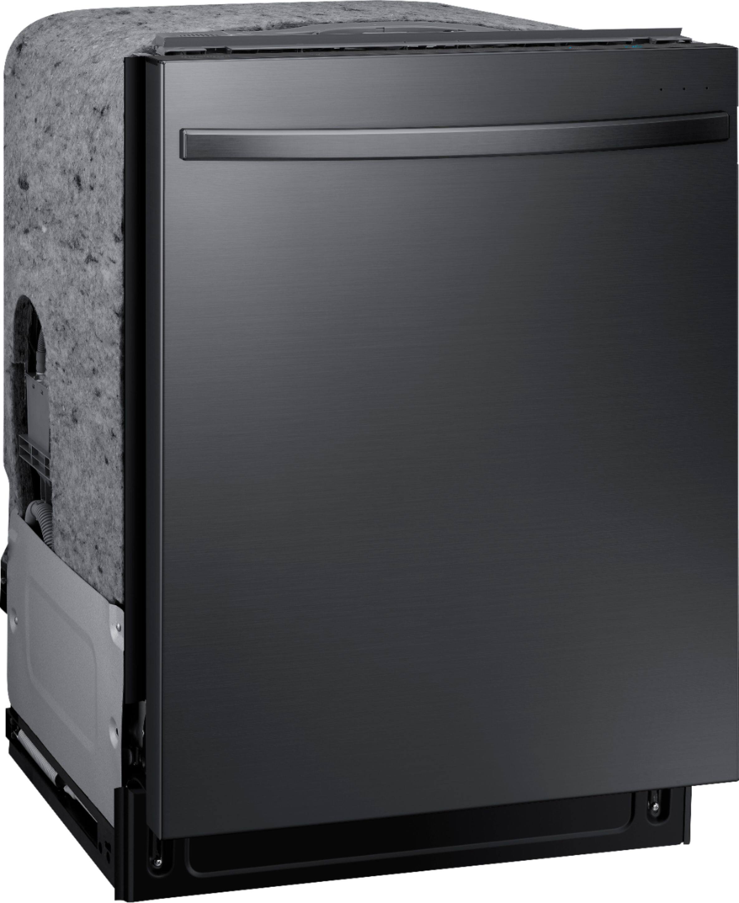 Angle. Samsung - StormWash 24" Top Control Built-In Dishwasher with AutoRelease Dry, 3rd Rack, 42 dBA - Black stainless steel.