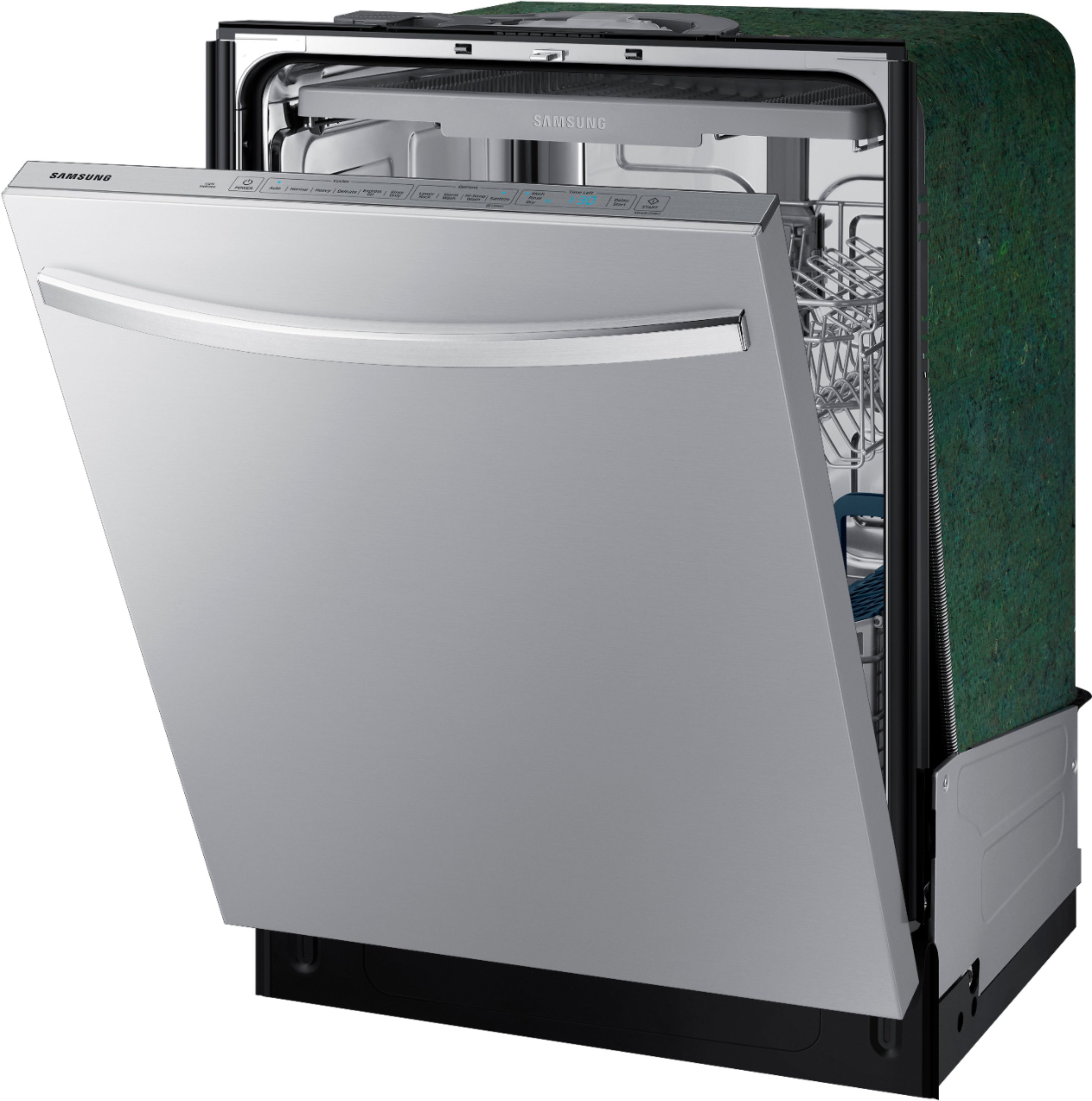 Left View: SAMSUNG DW80R5061US StormWash(TM) 48 dBA Dishwasher in Stainless Steel