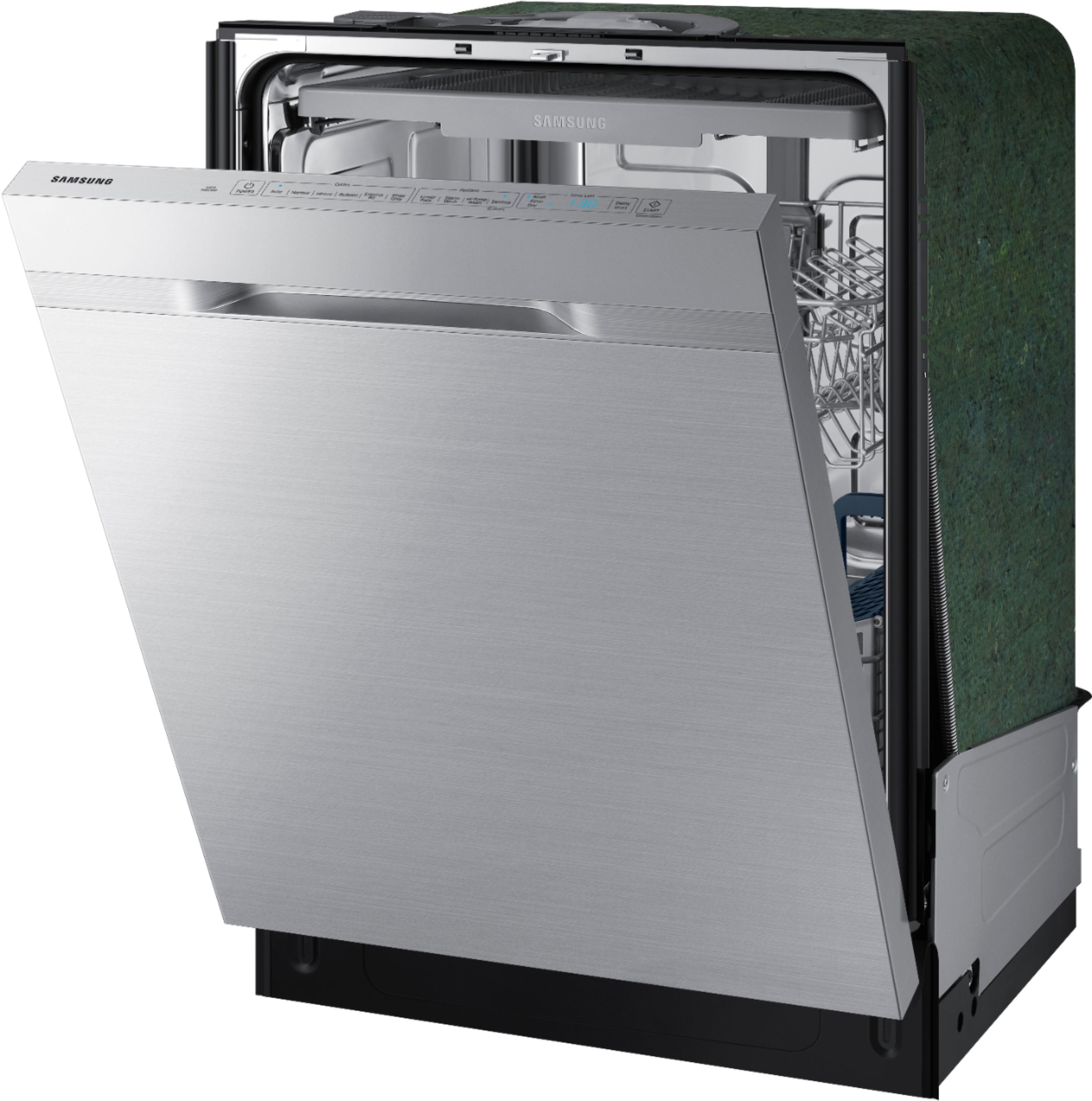 Left View: GE - Top Control Built-In Dishwasher with Stainless Steel Tub, 48dBA - Black slate