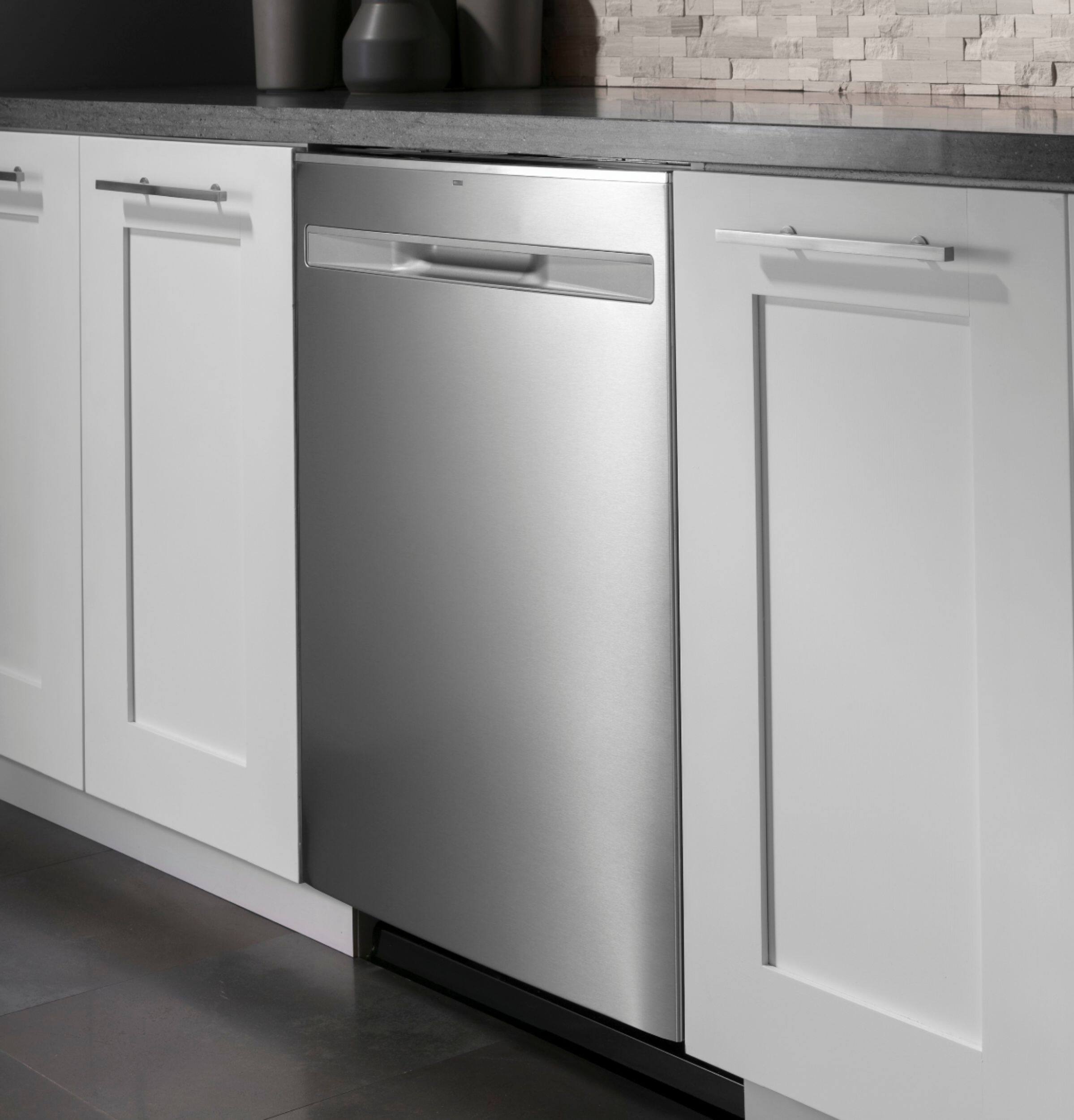 Left View: GE - Top Control Built-In Dishwasher with 50 dBA - Stainless steel